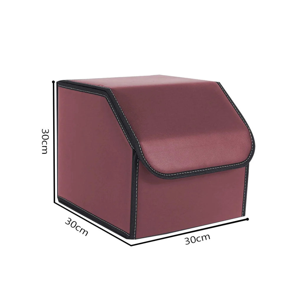 Car Boot Organizer Premium Leather Collapsible Foldable Trunk Cargo Storage Box - Red Small