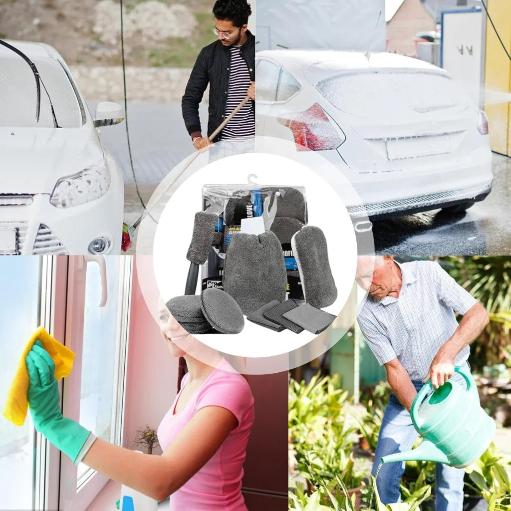 Car Cleaning Sponge Towel Brushe Set 9Pcs Car Wash Kits