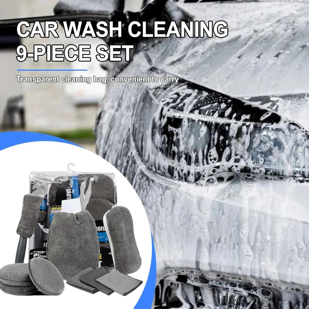 Car Cleaning Sponge Towel Brushe Set 9Pcs Car Wash Kits