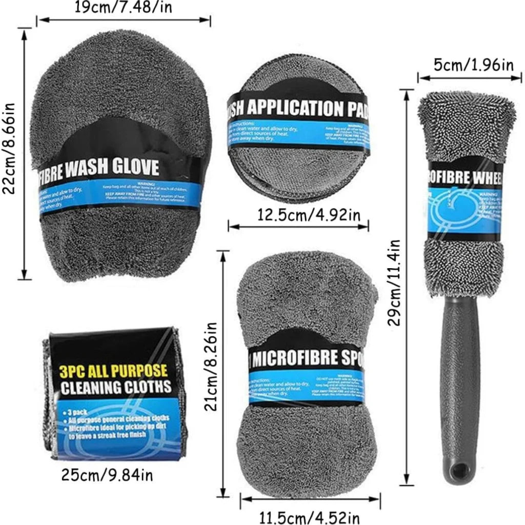 Car Cleaning Sponge Towel Brushe Set 9Pcs Car Wash Kits