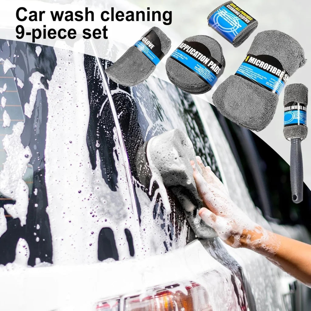 Car Cleaning Sponge Towel Brushe Set 9Pcs Car Wash Kits