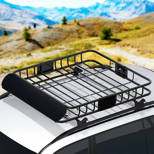 Black steel 111cm car roof racks with roof rack rails and rubber end caps