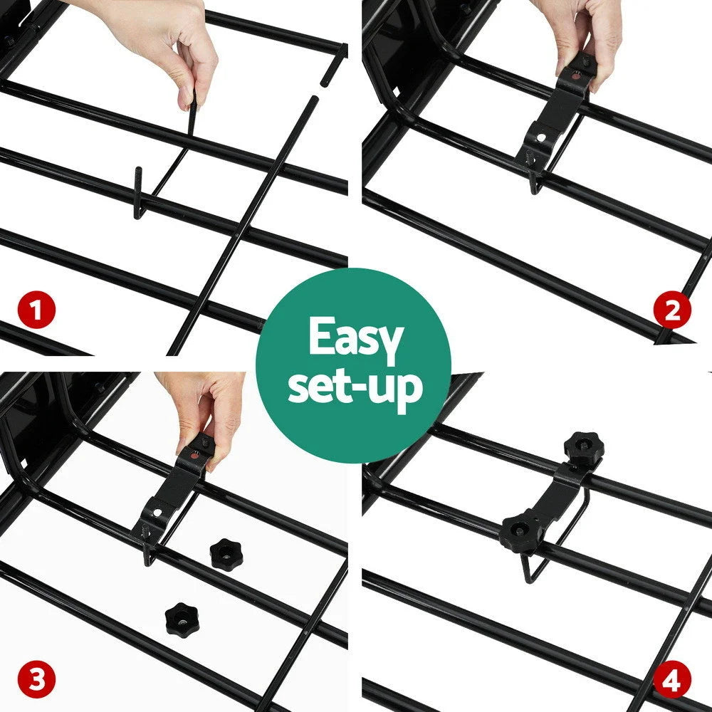 Black steel 111cm car roof racks with universal roof rails and end covers
