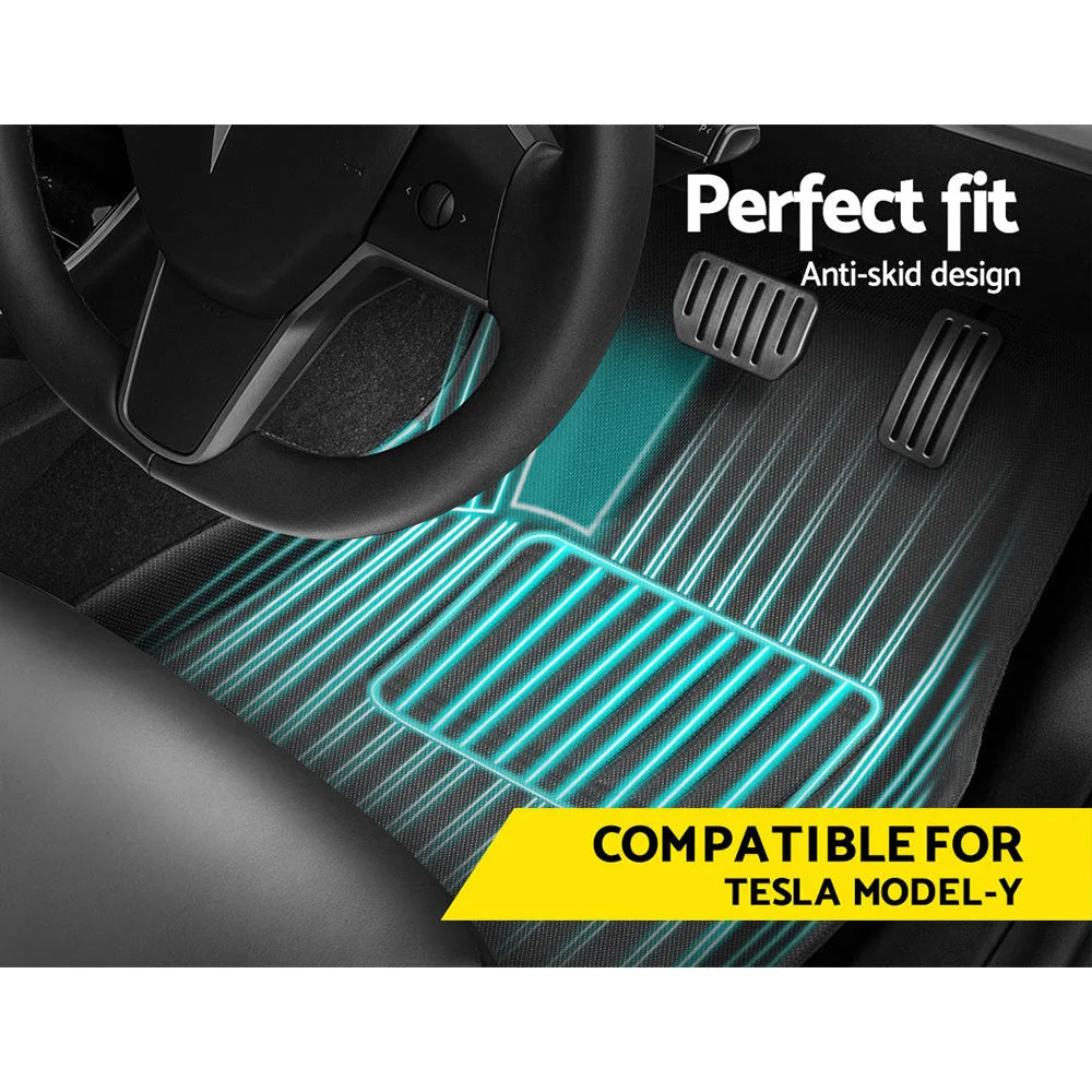 Car rubber floor with mats rear fits tesla y