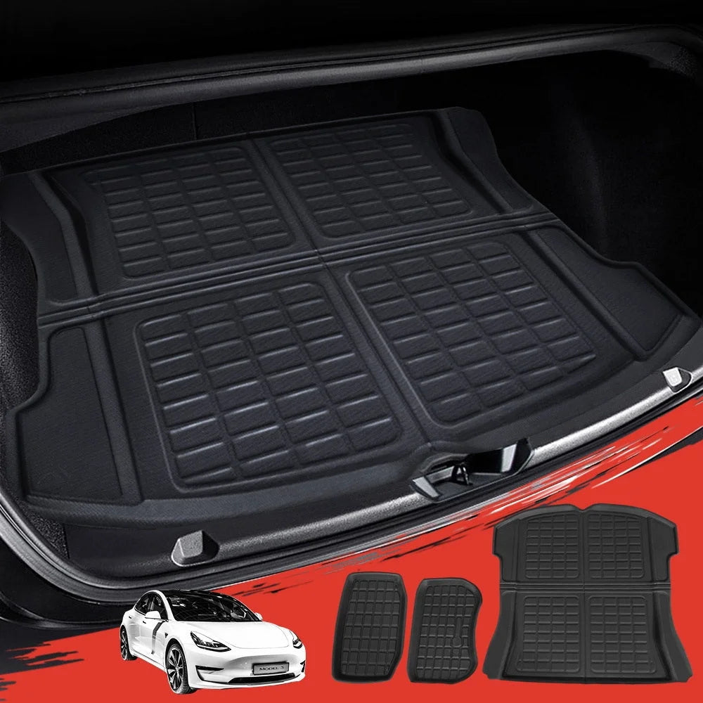 Car Rubber Trunk Mats 3PCS Rear Front Cargo Toolbox