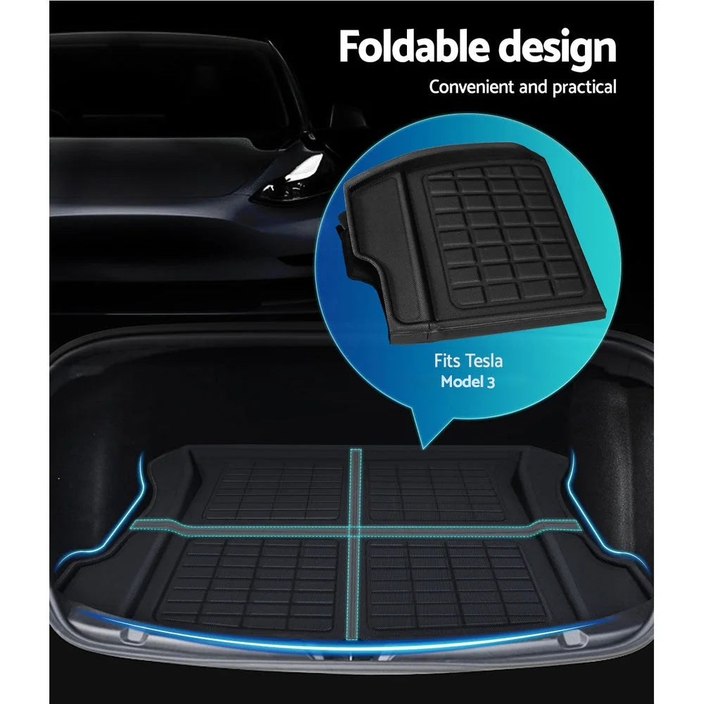 Car Rubber Trunk Mats 3PCS Rear Front Cargo Toolbox