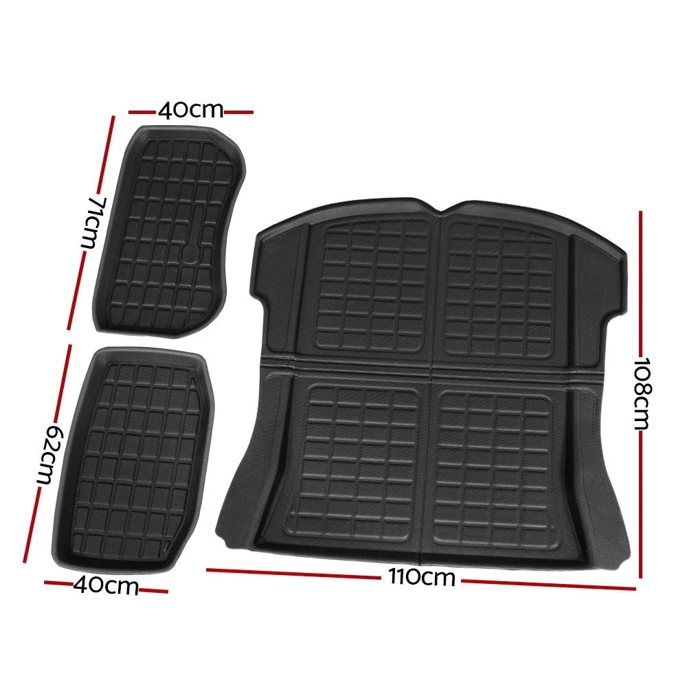 Trunk Mats 3pcs Rear Cargo Toolbox Tesla Car Rubber