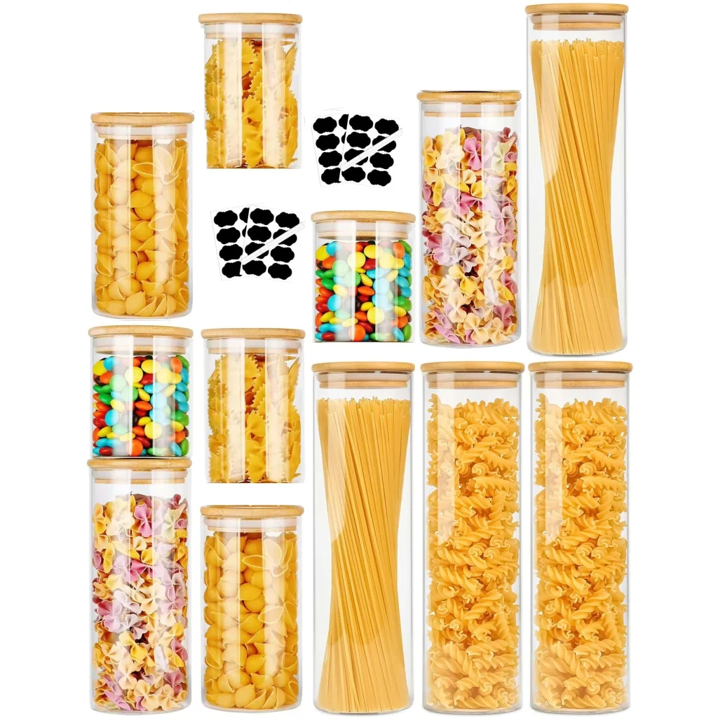 CARLA 12 Pack Glass Storage Jars with Bamboo