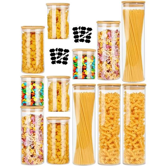 CARLA 12 Pack Glass Storage Jars with Bamboo
