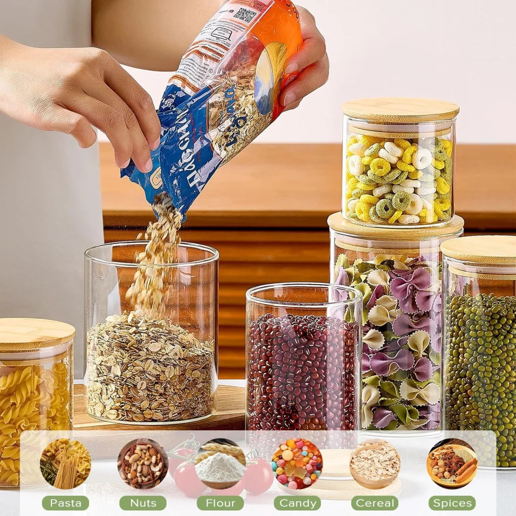 CARLA HOME 12 Pack Glass Storage Jars with Bamboo Lids