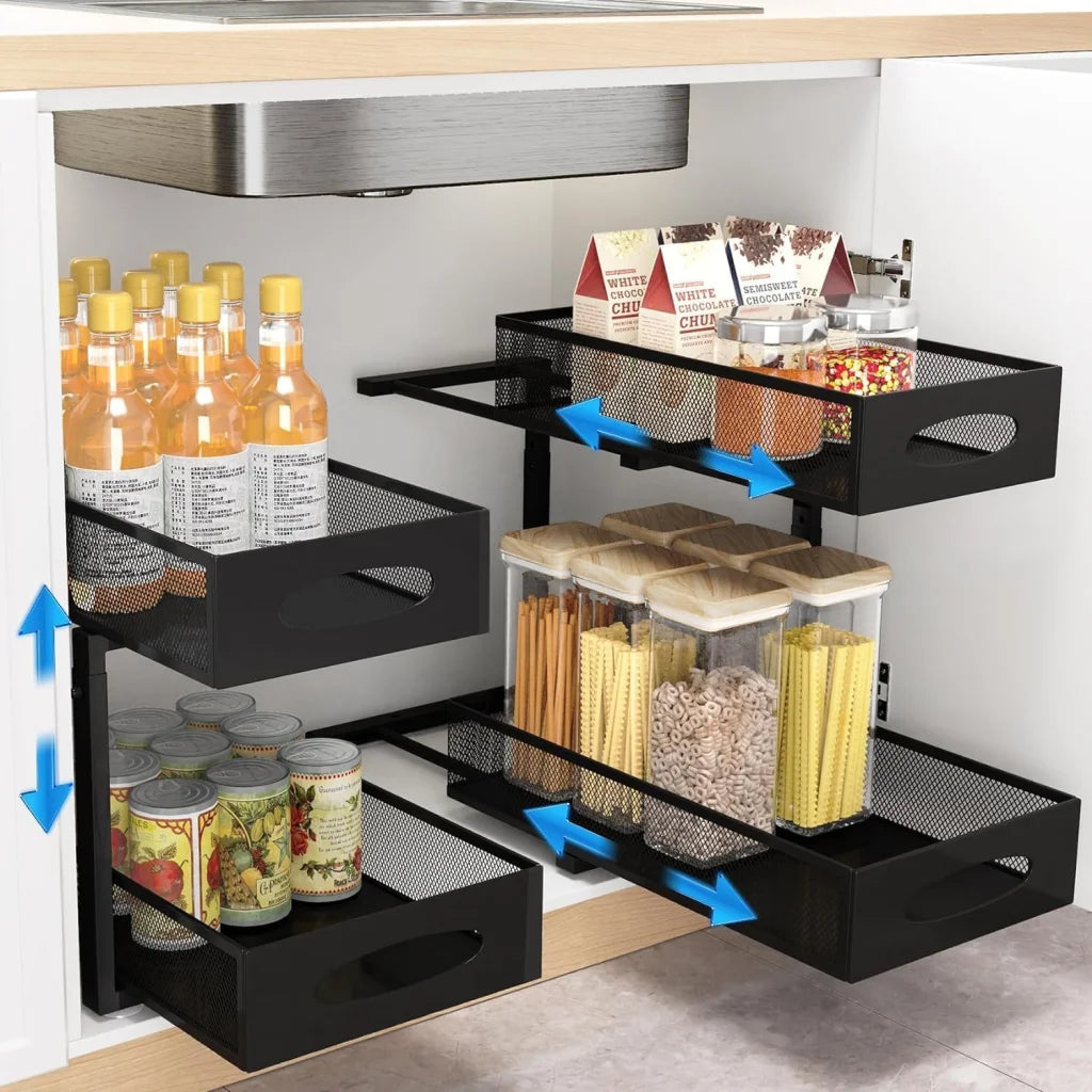 CARLA HOME 2 Pack Under Sink Organizer Pull Out Sliding
