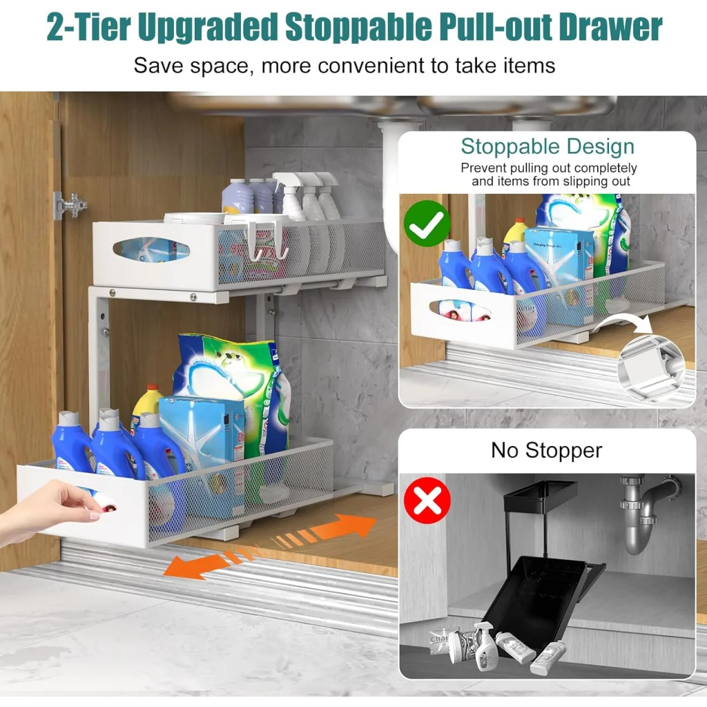 CARLA HOME 2 Pack Under Sink Organizer Pull Out Sliding