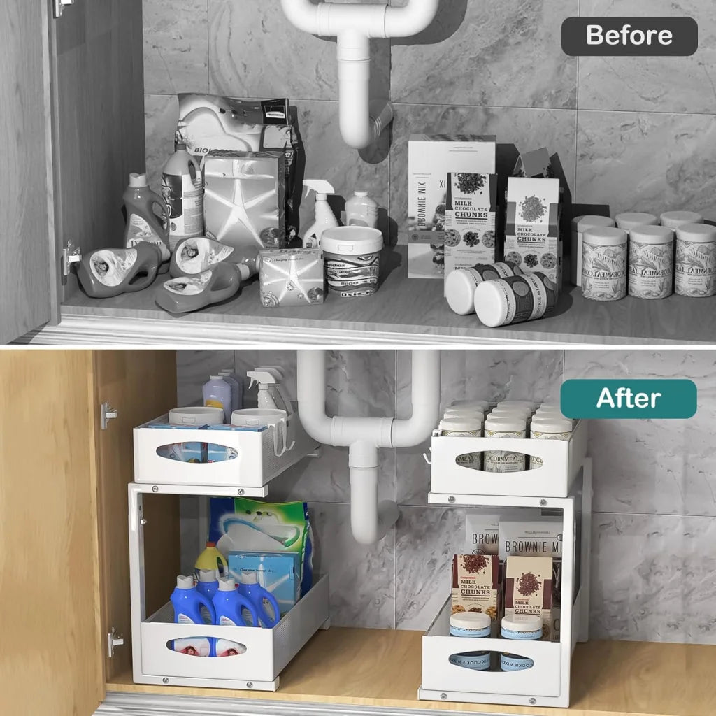 CARLA HOME 2 Pack Under Sink Organizer Pull Out Sliding