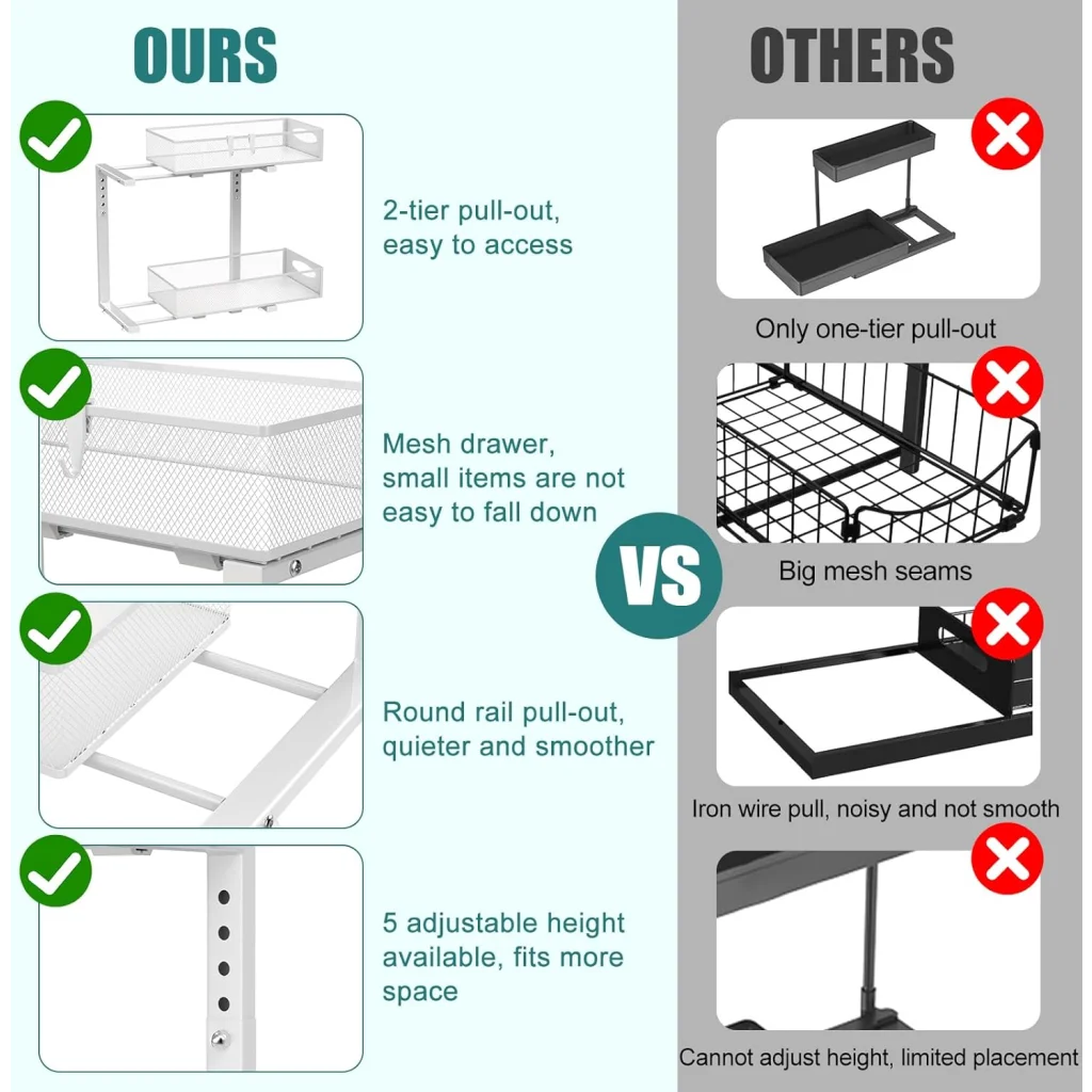 CARLA HOME 2 Pack Under Sink Organizer Pull Out Sliding