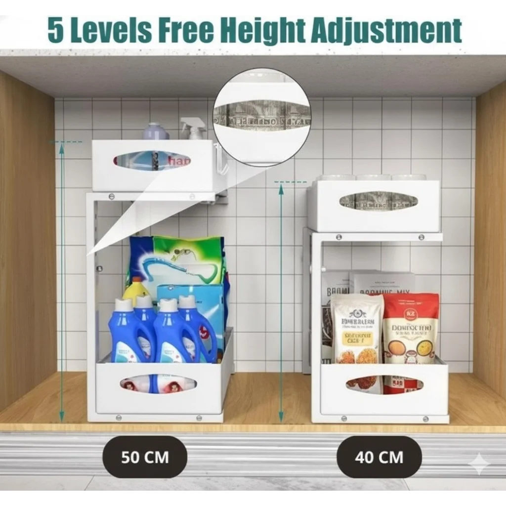 CARLA HOME 2 Pack Under Sink Organizer Pull Out Sliding