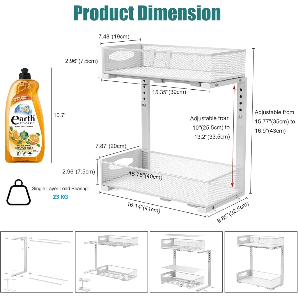 CARLA HOME 2 Pack Under Sink Organizer Pull Out Sliding