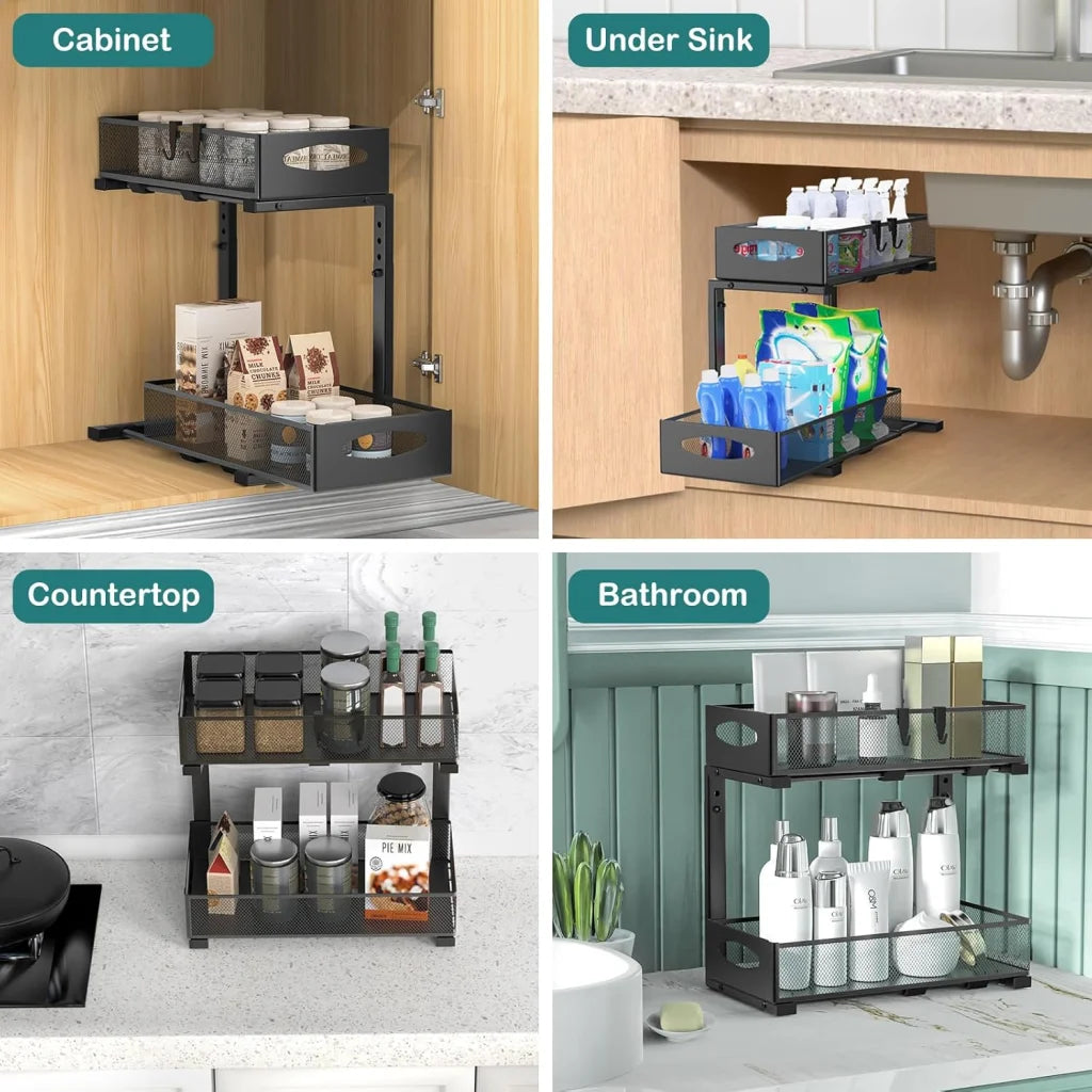 CARLA HOME 2 Pack Under Sink Organizer Pull Out Sliding