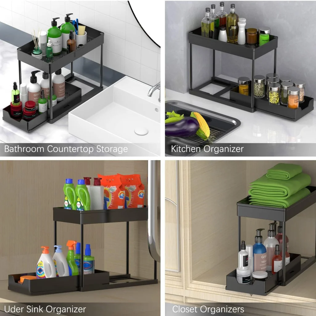 CARLA HOME 2 Pack Under Sink Organizer with Pull-Out Basket