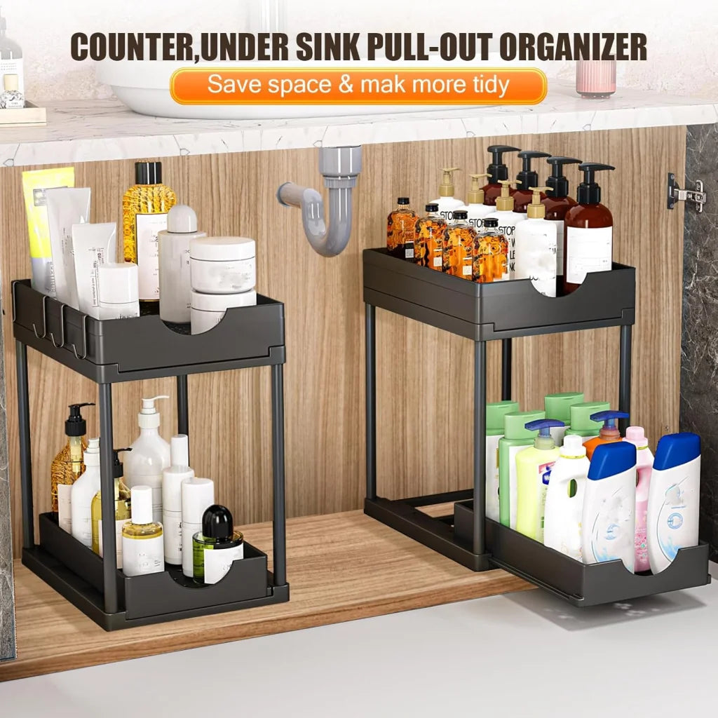 CARLA HOME 2 Pack Under Sink Organizer with Pull-Out Basket