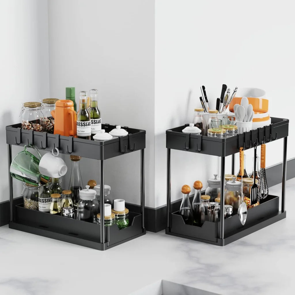 CARLA HOME 2 Pack Under Sink Organizer with Pull-Out Basket