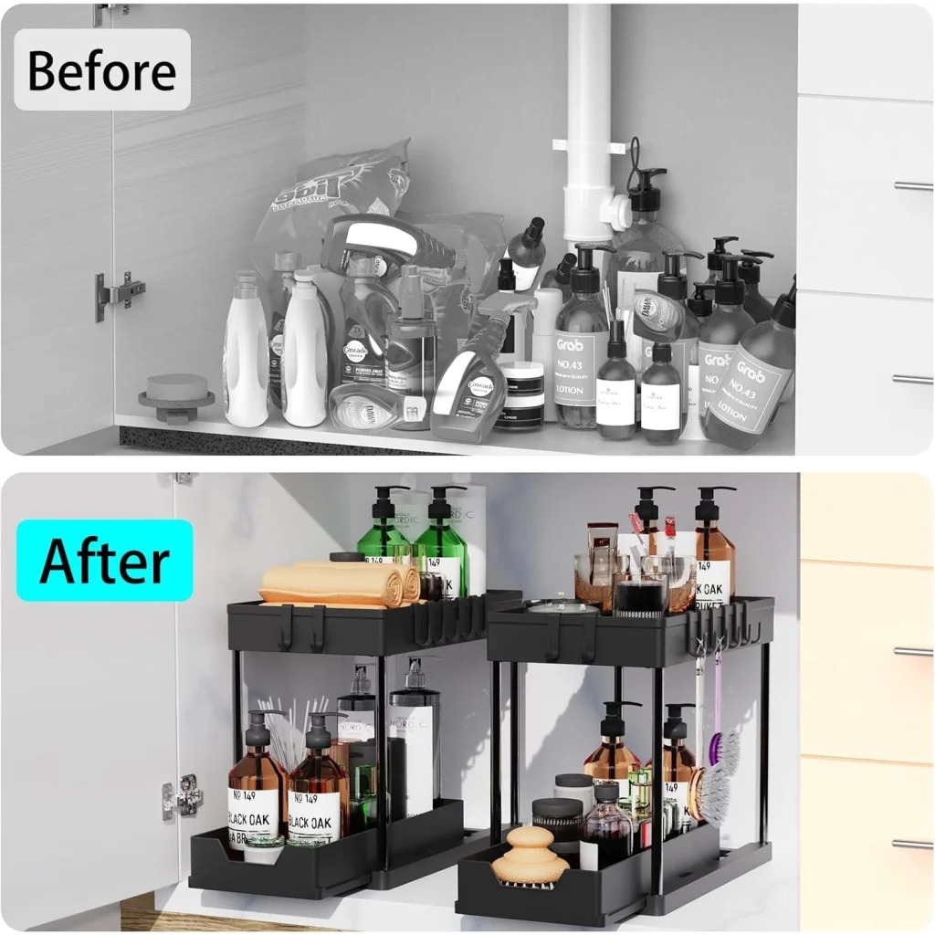 CARLA HOME 2 Pack Under Sink Organizer with Pull-Out Basket