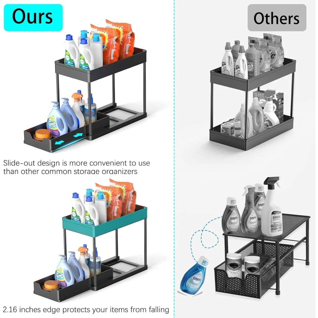 CARLA HOME 2 Pack Under Sink Organizer with Pull-Out Basket