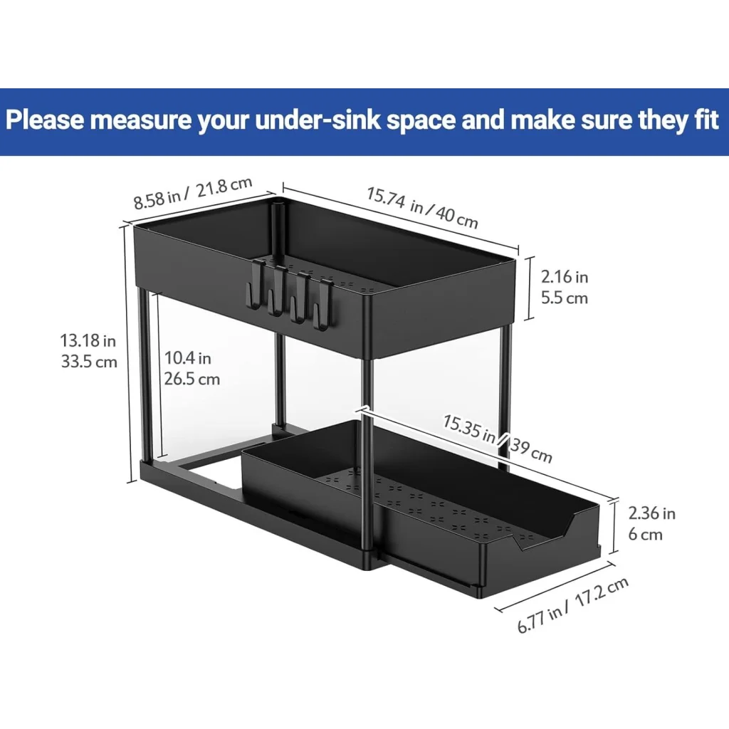 CARLA HOME 2 Pack Under Sink Organizer with Pull-Out Basket