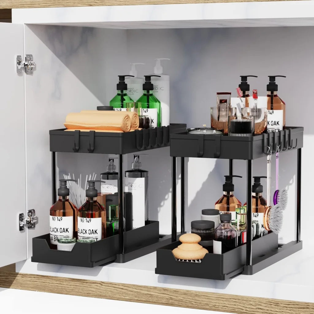 CARLA HOME 2 Pack Under Sink Organizer with Pull-Out Basket