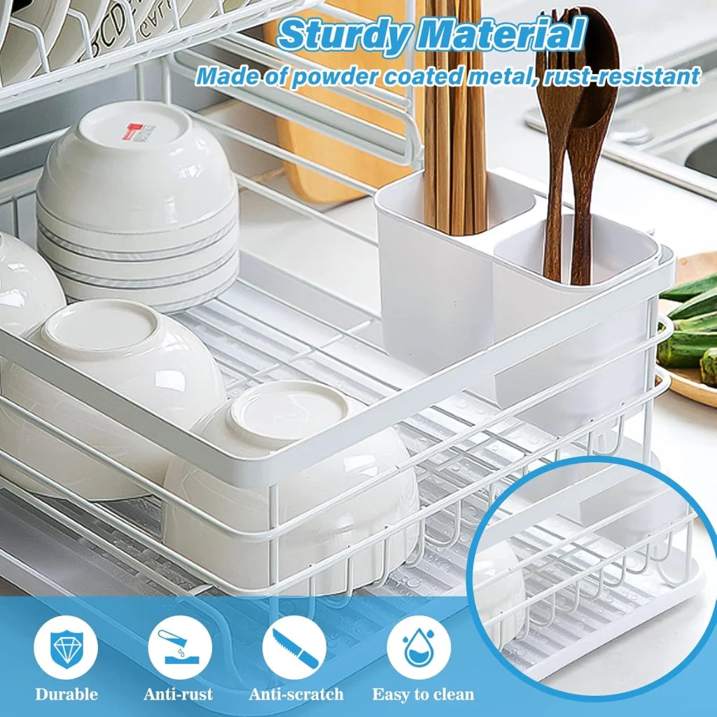 Carla 2 Tier Dish Drying Rack Kitchen Counter Removable Drip Tray Utensil