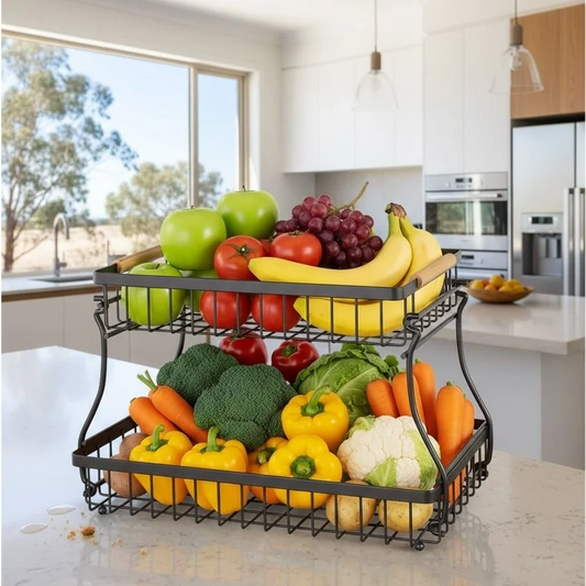 CARLA Two Tier Fruit Basket Metal Storage Bowl