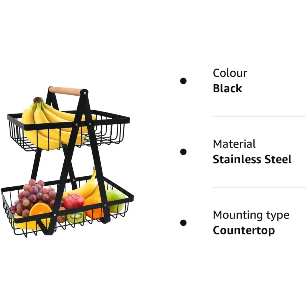 CARLA HOME 2-Tier Fruit Basket Stand for Kitchen Countertop