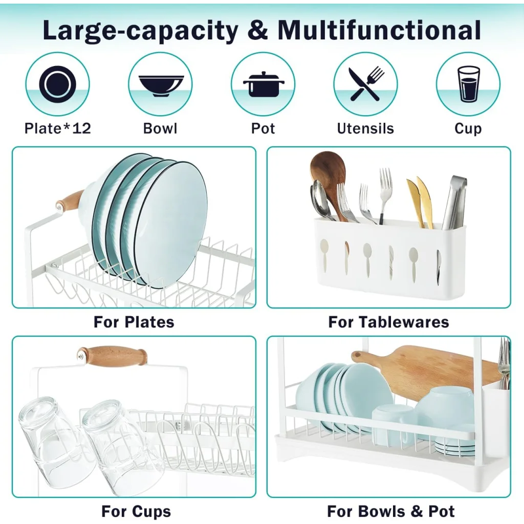 White glass storage rack with display shelves and upright posts
