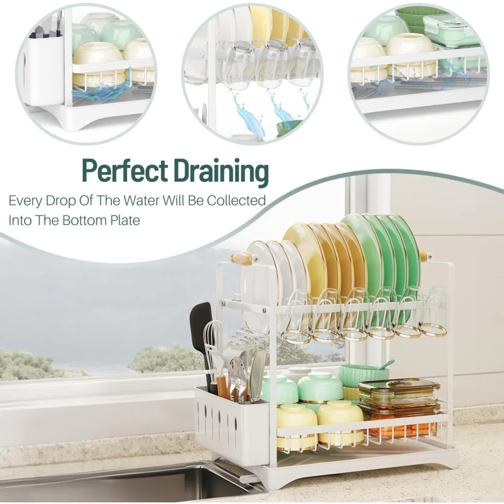 CARLA HOME 2-Tier Large Dish Drying Rack with Drainboard