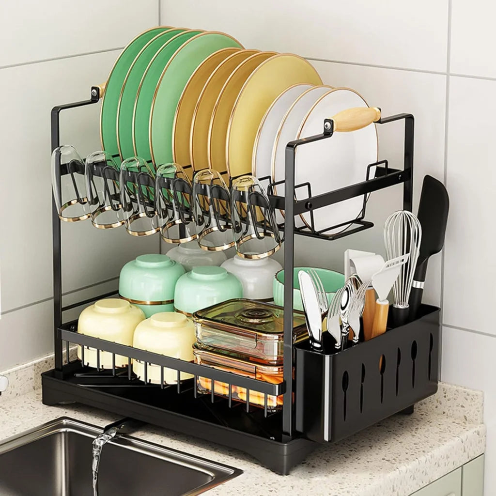 CARLA HOME 2-Tier Large Dish Drying Rack with Drainboard