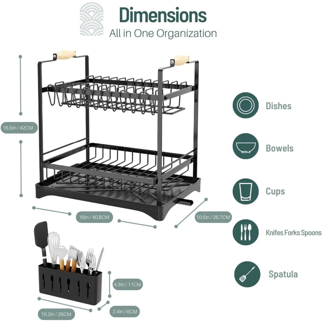 CARLA HOME 2-Tier Large Dish Drying Rack with Drainboard