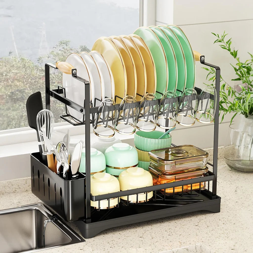 CARLA HOME 2-Tier Large Dish Drying Rack with Drainboard