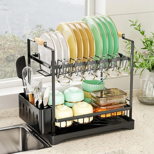CARLA HOME 2-Tier Large Dish Drying Rack with Drainboard