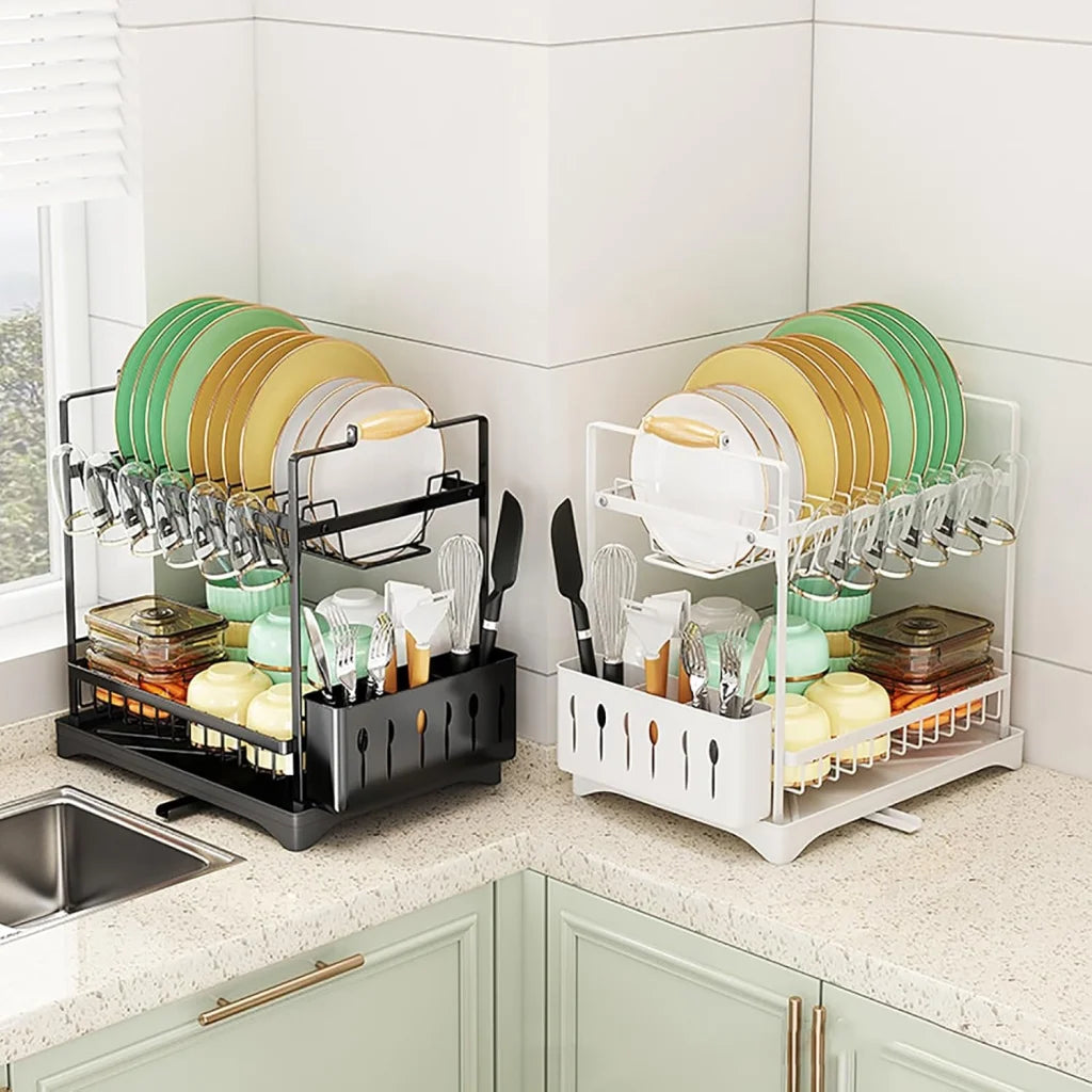 CARLA HOME 2-Tier Large Dish Drying Rack with Drainboard