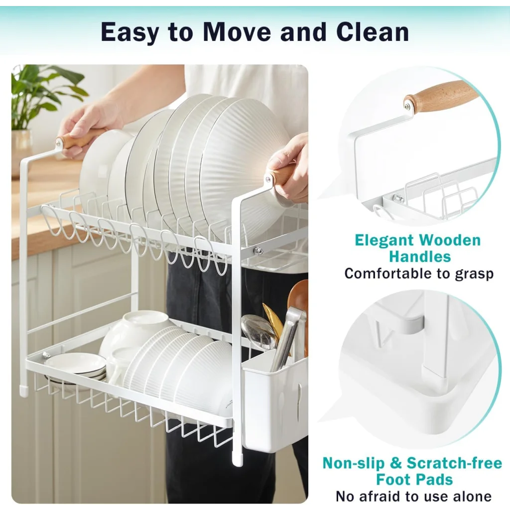 CARLA 2 Tier Large Dish Drying Rack with Drainboard