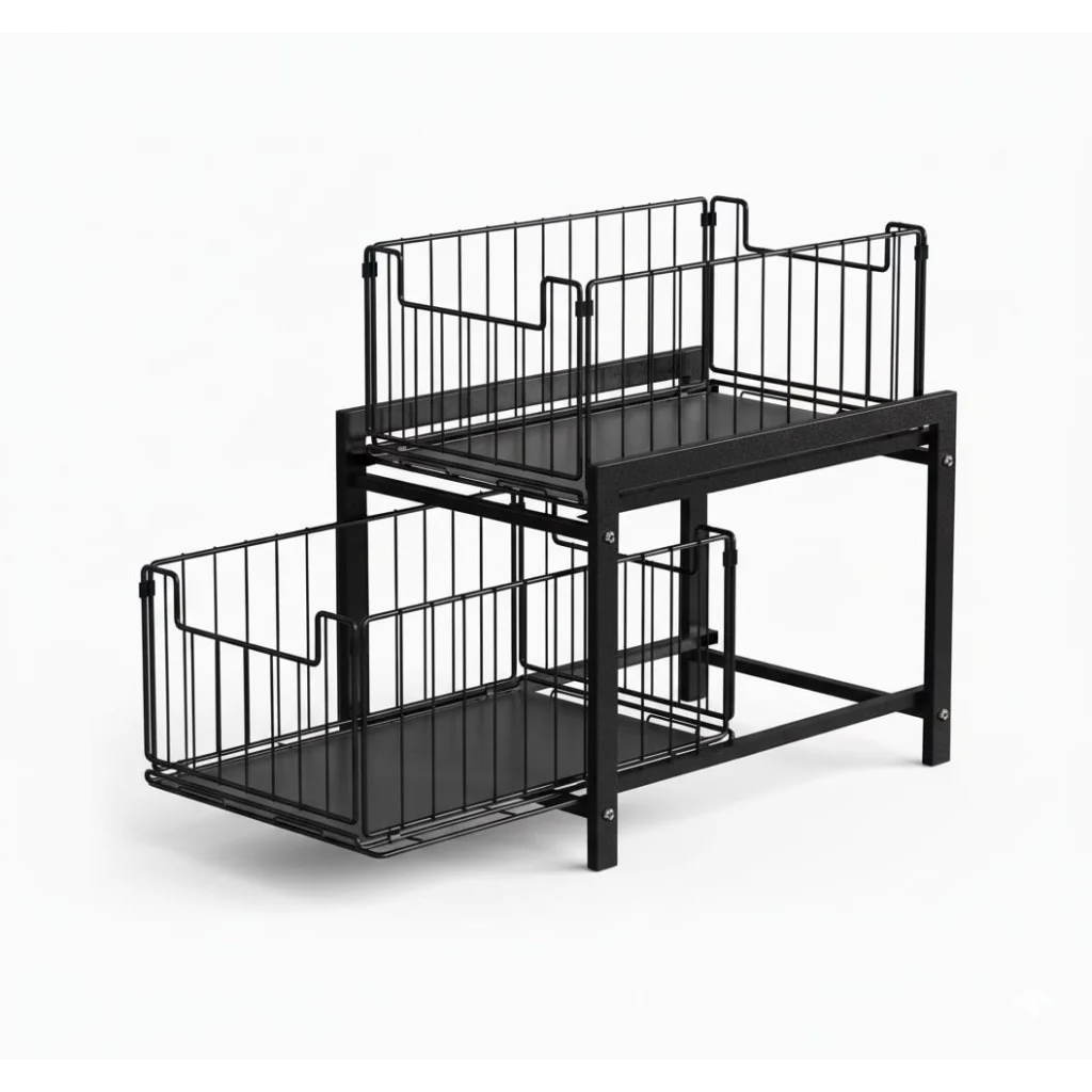 Double Draw Storage Rack CARLA HOME 2 Tier Sliding Cabinet Organizer Drawer Storage Rack for Ki ...