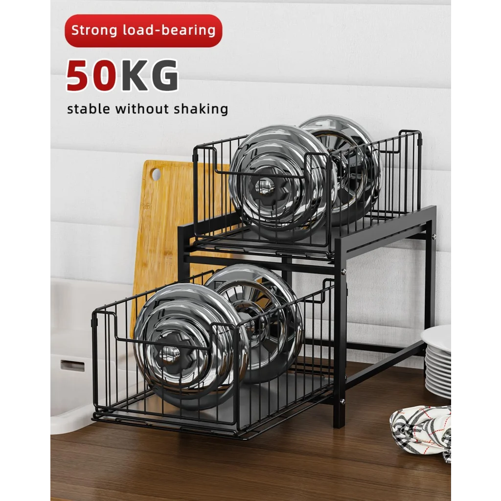Storage rack with tier sliding cabinet organizer drawer