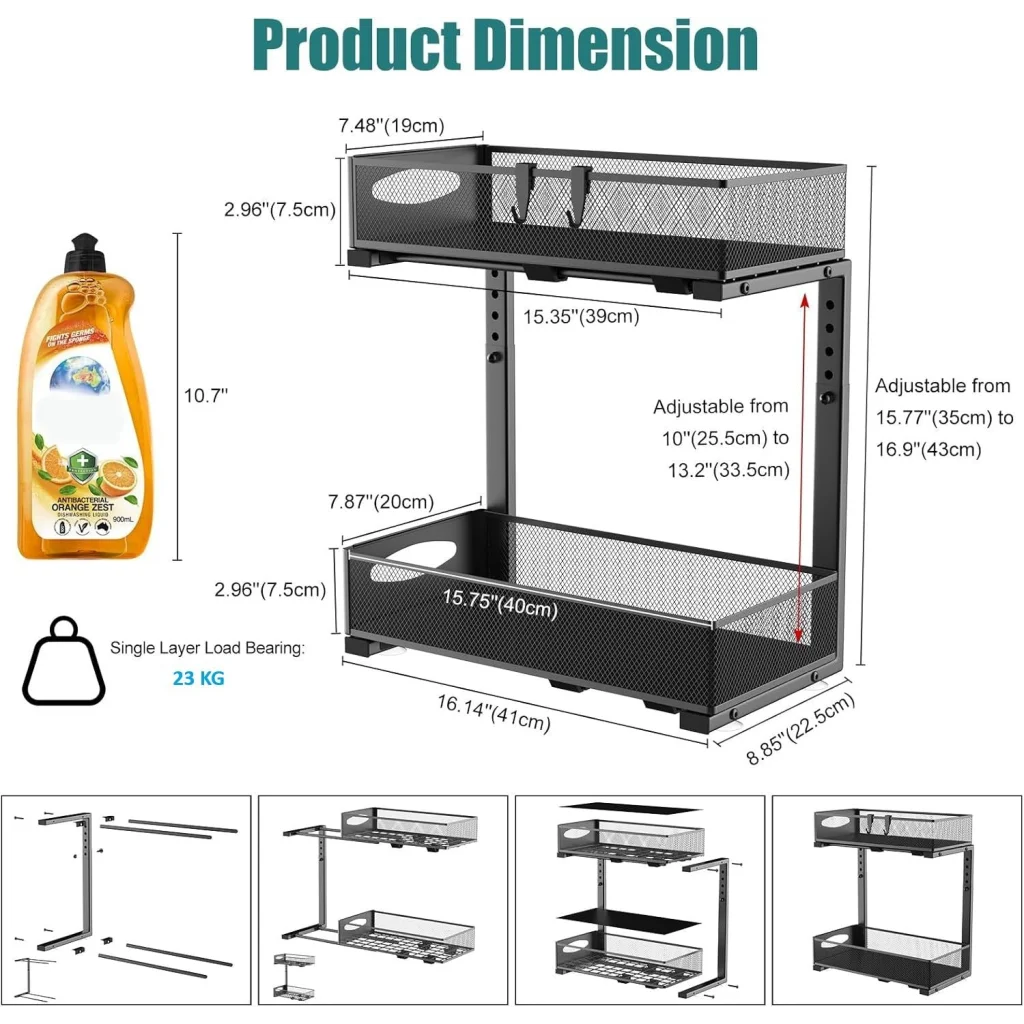 CARLA HOME 2 Tier Under Sink Organizer Pull Out Sliding