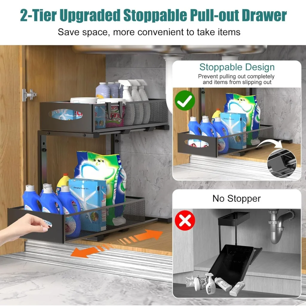 CARLA HOME 2 Tier Under Sink Organizer Pull Out Sliding