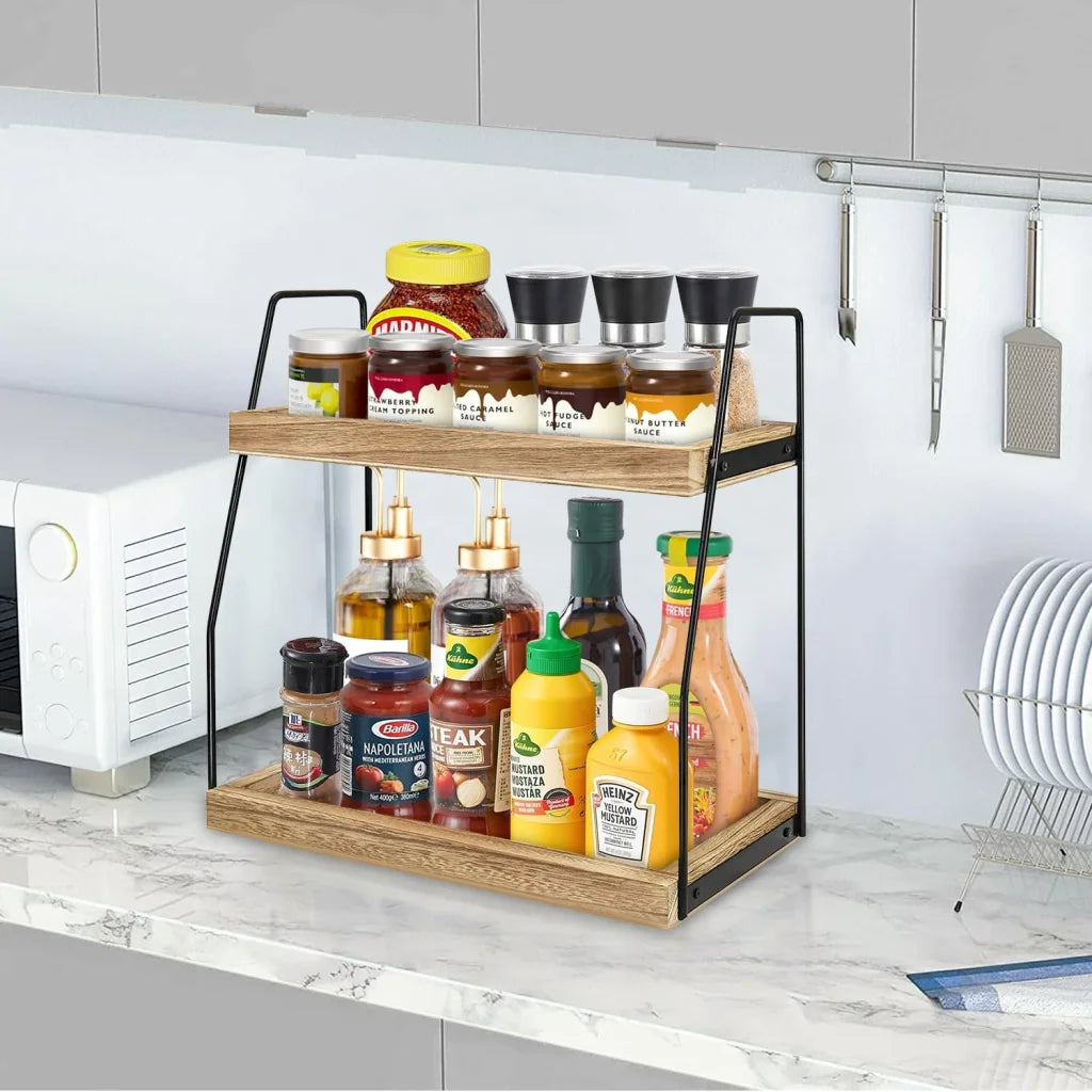 CARLA HOME 2-Tier Wooden Coffee Station Rack Organizer