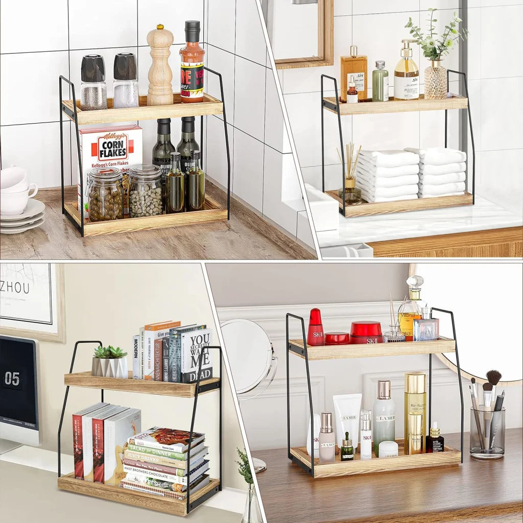 CARLA HOME 2-Tier Wooden Coffee Station Rack Organizer