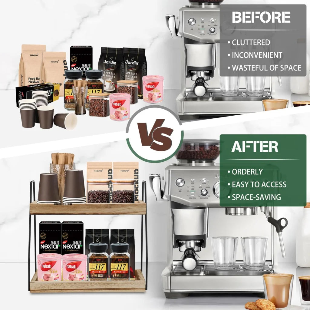 CARLA HOME 2-Tier Wooden Coffee Station Rack Organizer