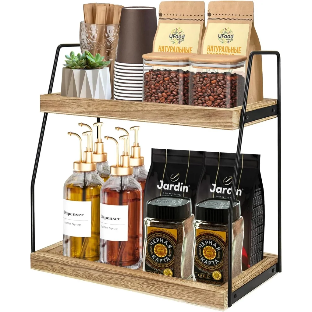 CARLA HOME 2-Tier Wooden Coffee Station Rack Organizer