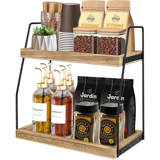 CARLA HOME 2-Tier Wooden Coffee Station Rack Organizer