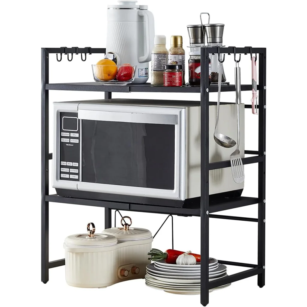 Metal storage rack with open shelves and sturdy supports