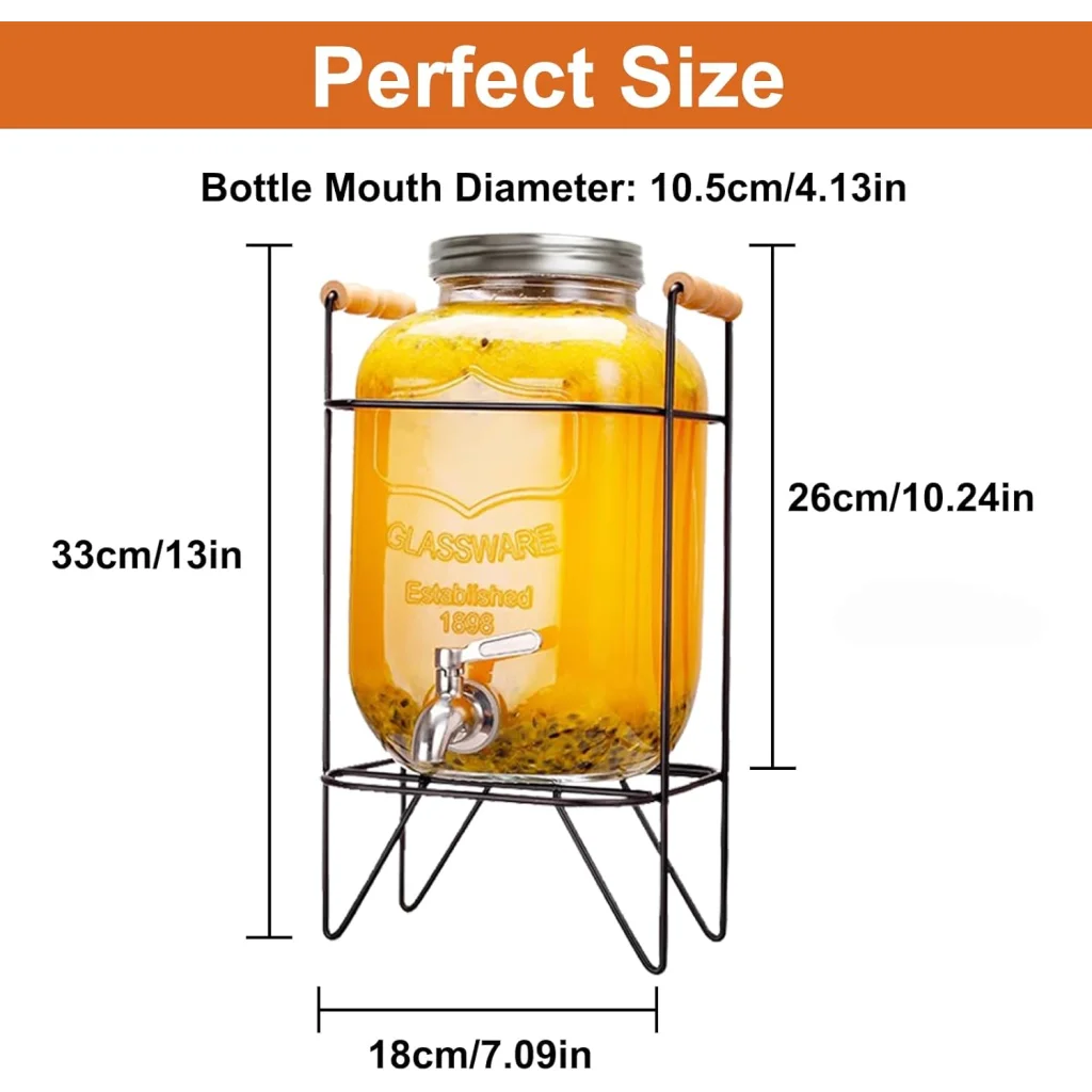 CARLA HOME 5L Glass Drink Dispenser with Metal Stand Wide
